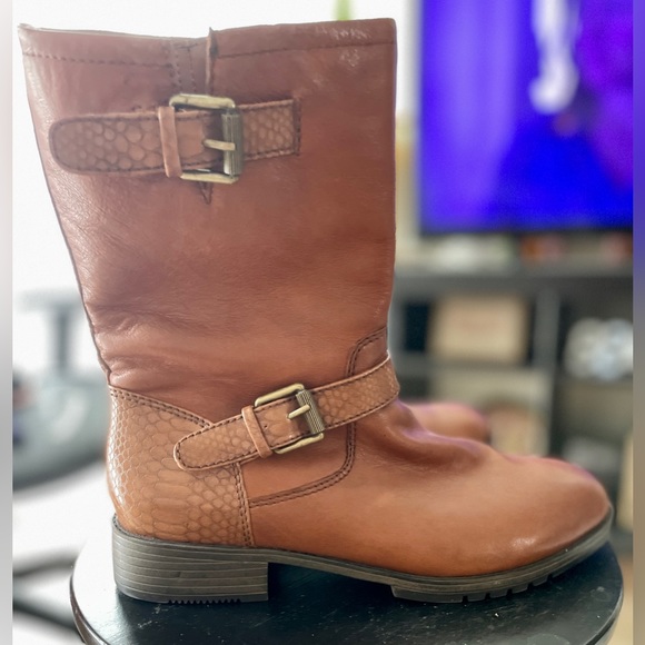 NEVER WORN Naturalizer Genna Leather Zip-Up Midcalf Moto Boot in Cider Spice - Picture 2 of 11